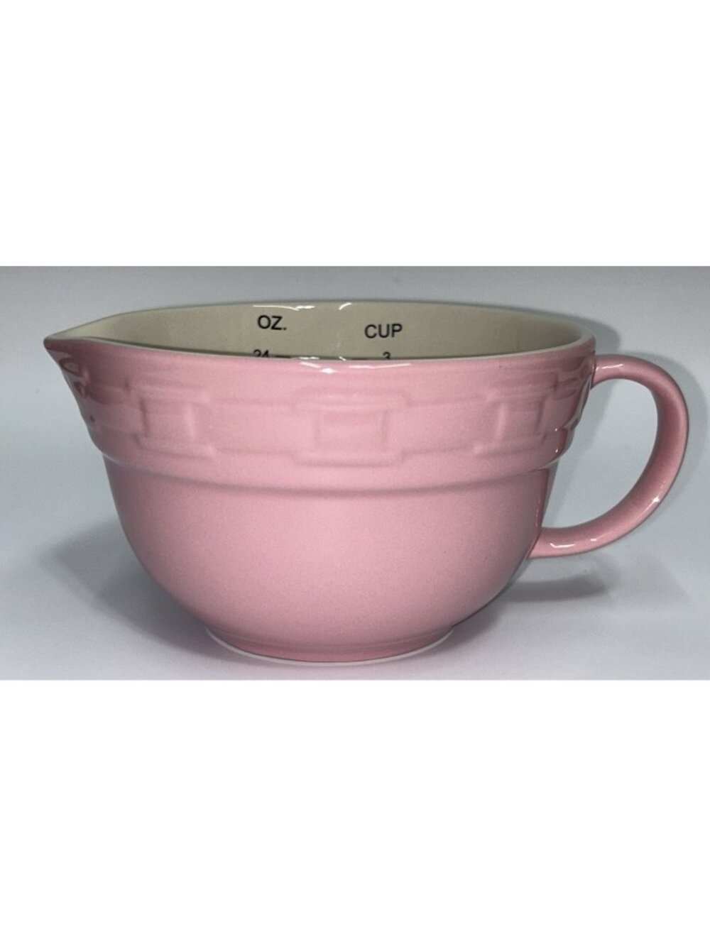 Longaberger Pottery Woven Traditions Pink Measuring Cup Batter Bowl 3 Cup 24 oz